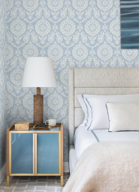 Chesapeake 4071-71019 Helm Damask Light Blue Floral Medallion Wallpaper
