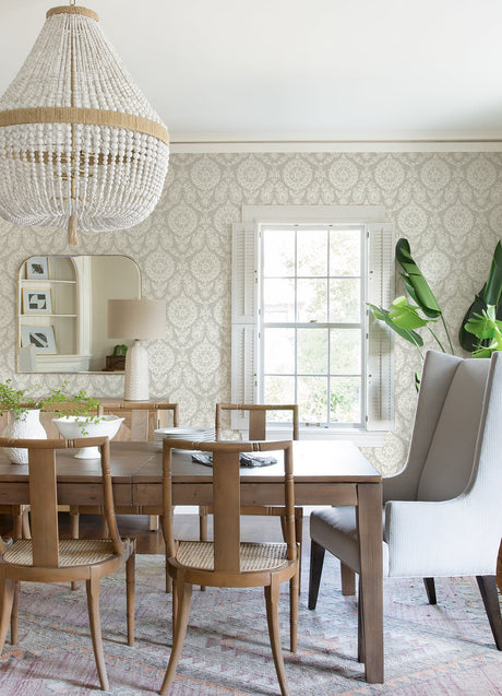 Chesapeake 4071-71020 Helm Damask Taupe Floral Medallion Wallpaper