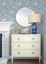 Chesapeake 4071-71034 Leeward Light Blue Sailboat Wallpaper
