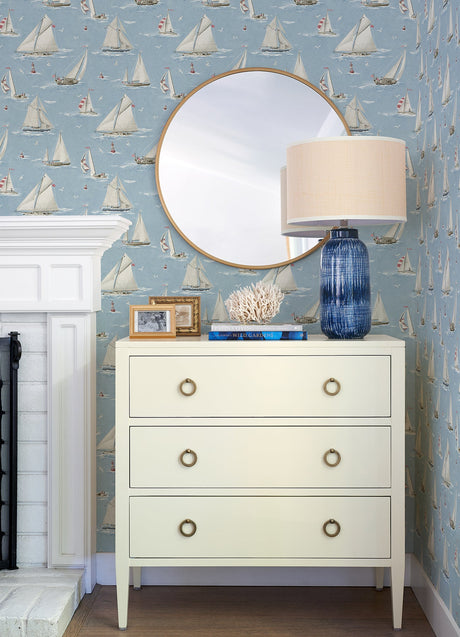 Chesapeake 4071-71034 Leeward Light Blue Sailboat Wallpaper