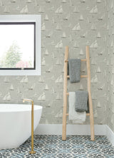 Chesapeake 4071-71036 Leeward Light Grey Sailboat Wallpaper