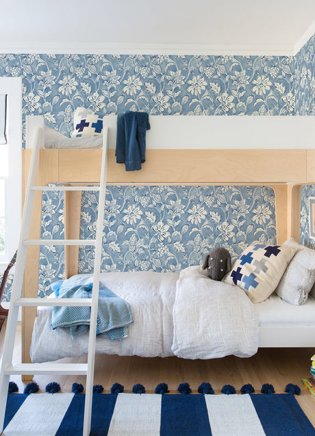 Chesapeake 4071-71040 Plumeria Blue Floral Trail Wallpaper