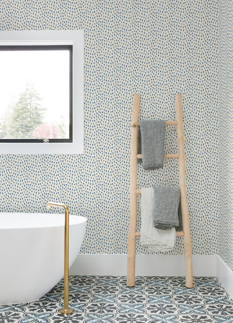 Chesapeake 4071-71060 Sand Drips Blue Painted Dots Wallpaper