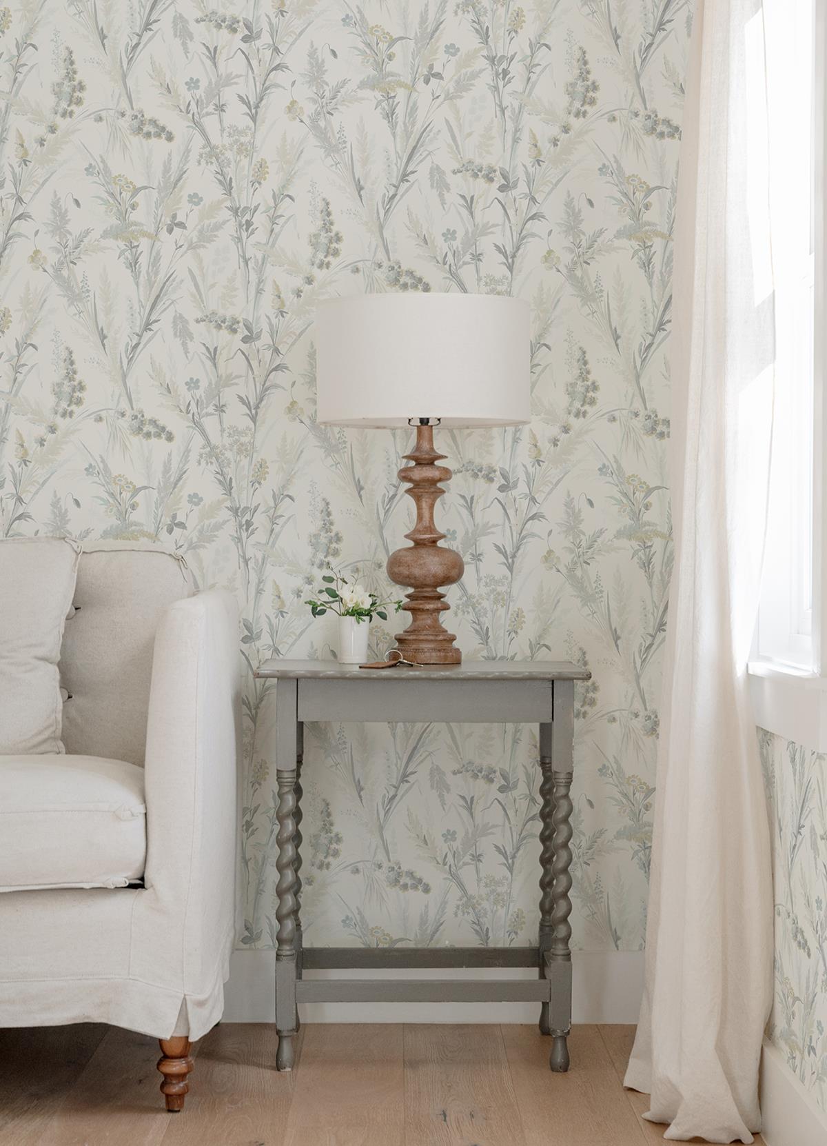 Chesapeake 4072-70030 Hillaire Light Blue Meadow Wallpaper