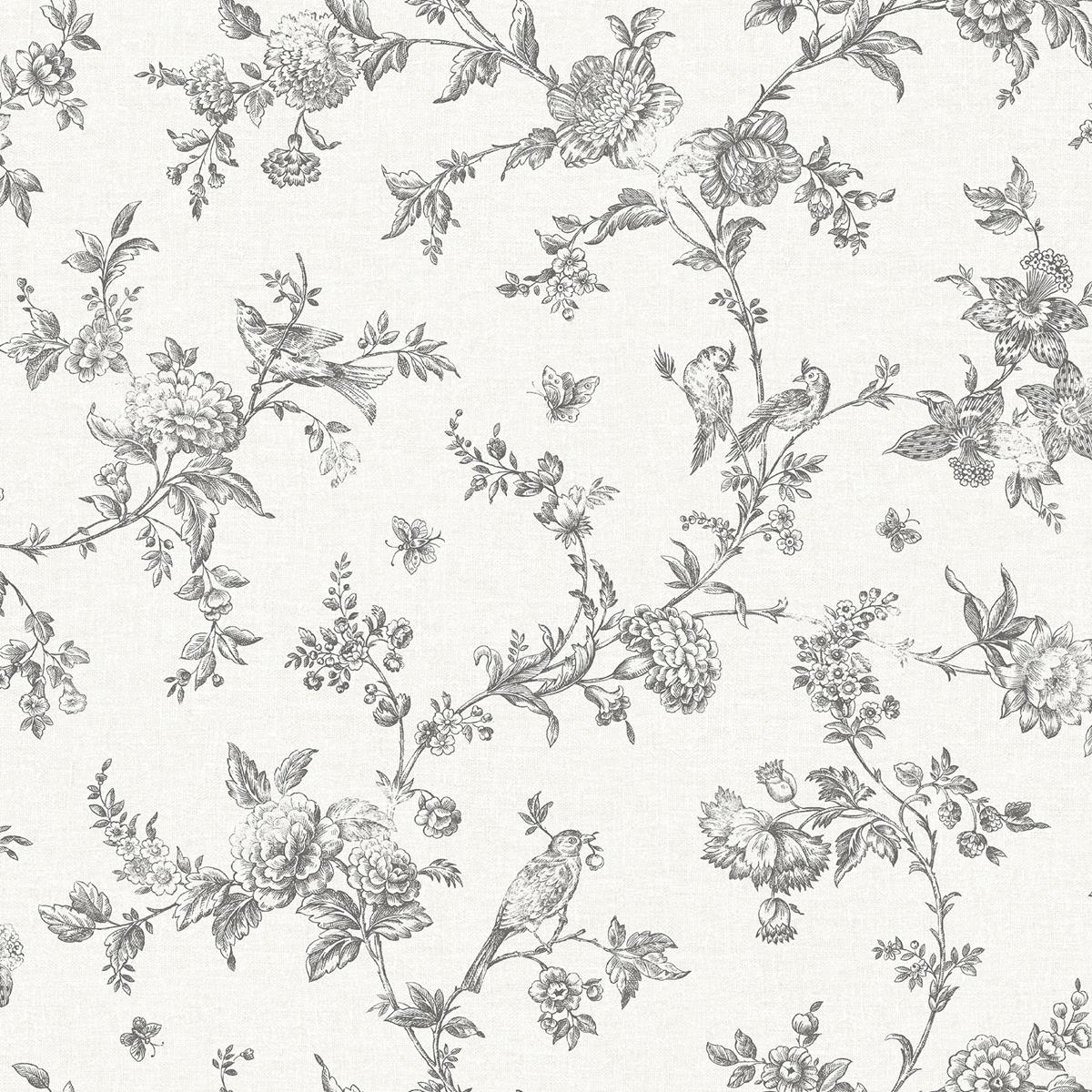 Chesapeake 4072-70065 Nightingale Charcoal Floral Trail Wallpaper