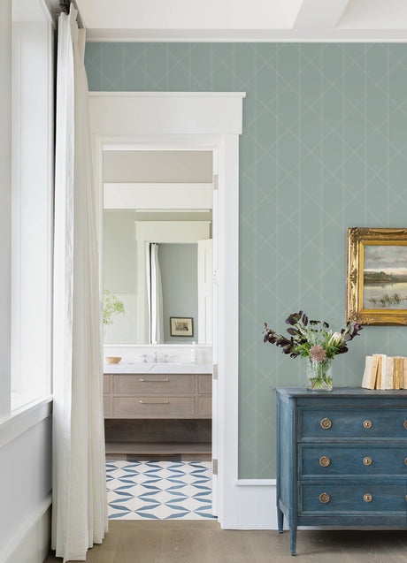 A-Street Prints 4074-26607 Walcott Light Green Stitched Trellis Wallpaper - Eade's Wallpaper