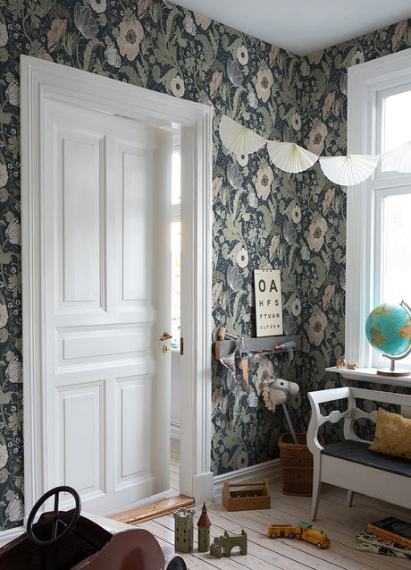 A-Street Prints 4080-44103 Anemone Navy Floral Wallpaper