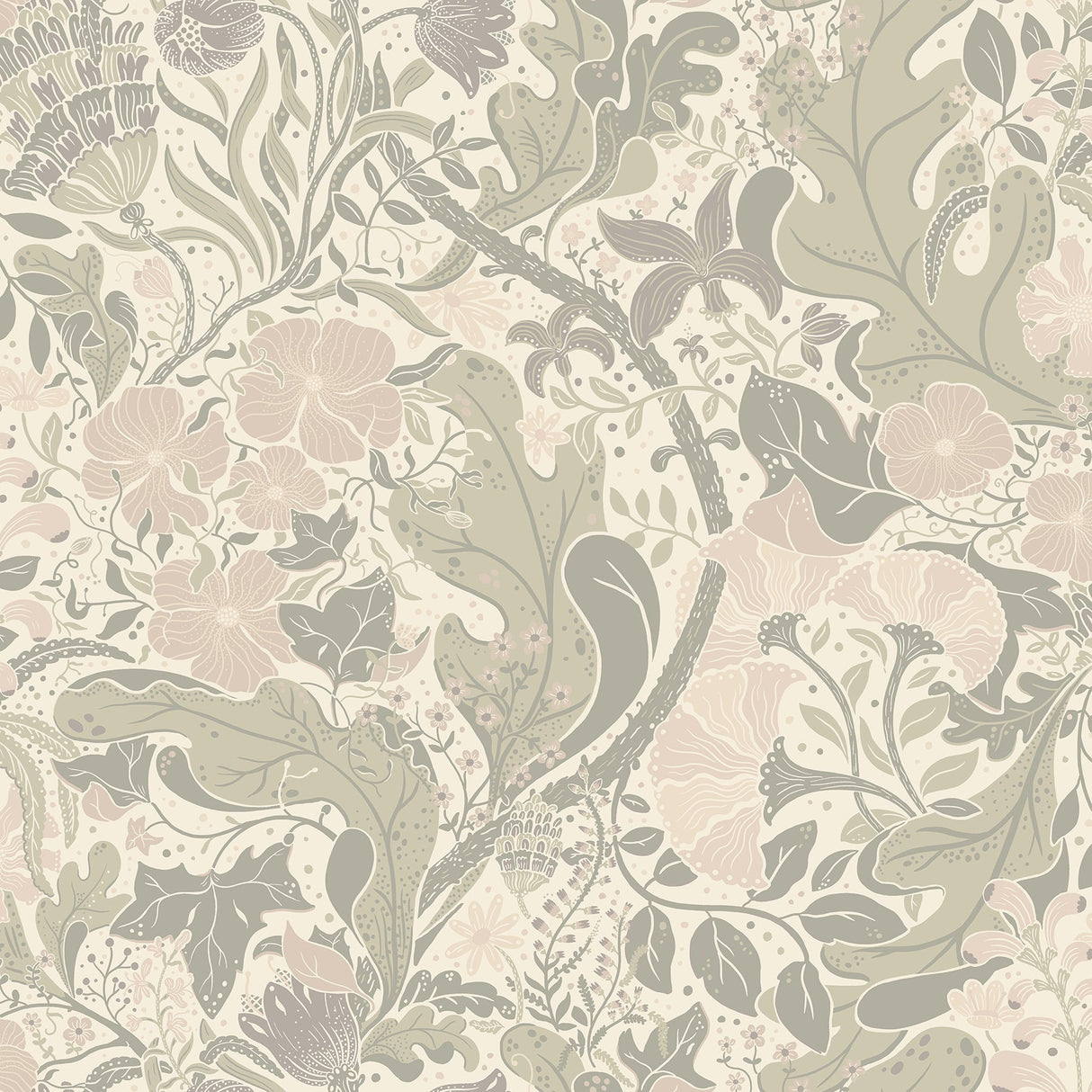 A-Street Prints 4080-83105 Elise Light Grey Nouveau Gardens Wallpaper