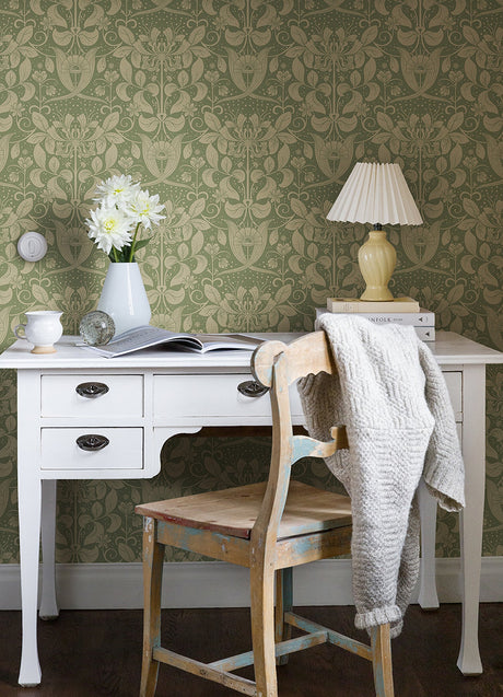 A-Street Prints 4080-83126 Berit Green Floral Crest Wallpaper