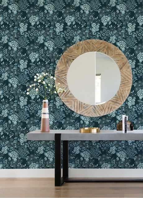 A-Street Prints 4081-26300 Irina Navy Floral Blooms Wallpaper