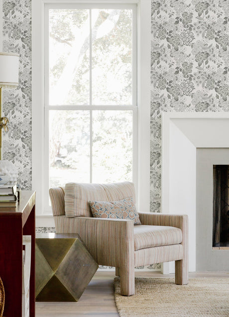A-Street Prints 4081-26303 Irina Grey Floral Blooms Wallpaper