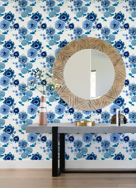 A-Street Prints 4081-26324 Essie Blue Painterly Floral Wallpaper