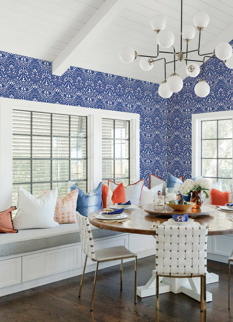 A-Street Prints 4081-26332 Marni Blue Fruit Damask Wallpaper