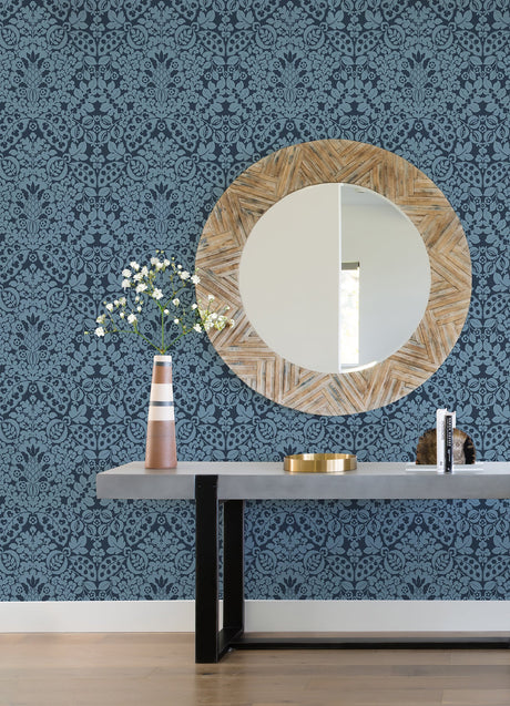 A-Street Prints 4081-26334 Marni Navy Fruit Damask Wallpaper