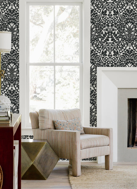 A-Street Prints 4081-26337 Marni Black Fruit Damask Wallpaper