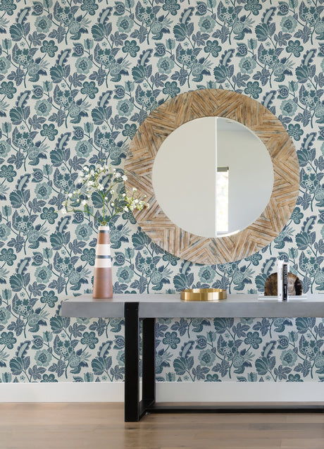 A-Street Prints 4081-26340 Jana Teal Jacobean Wallpaper