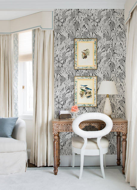 A-Street Prints 4081-26346 Bannon Black Leaves Wallpaper