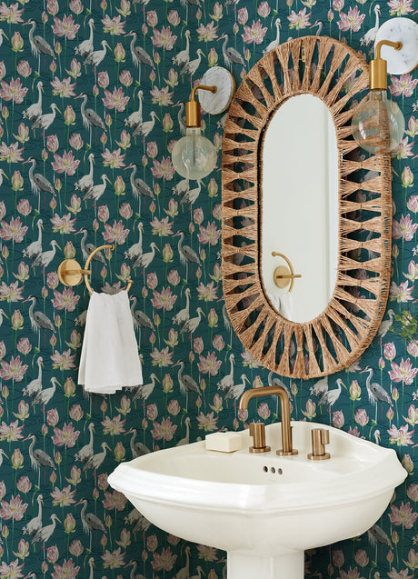 A-Street Prints 4081-87552 Barton Teal Heron Wallpaper