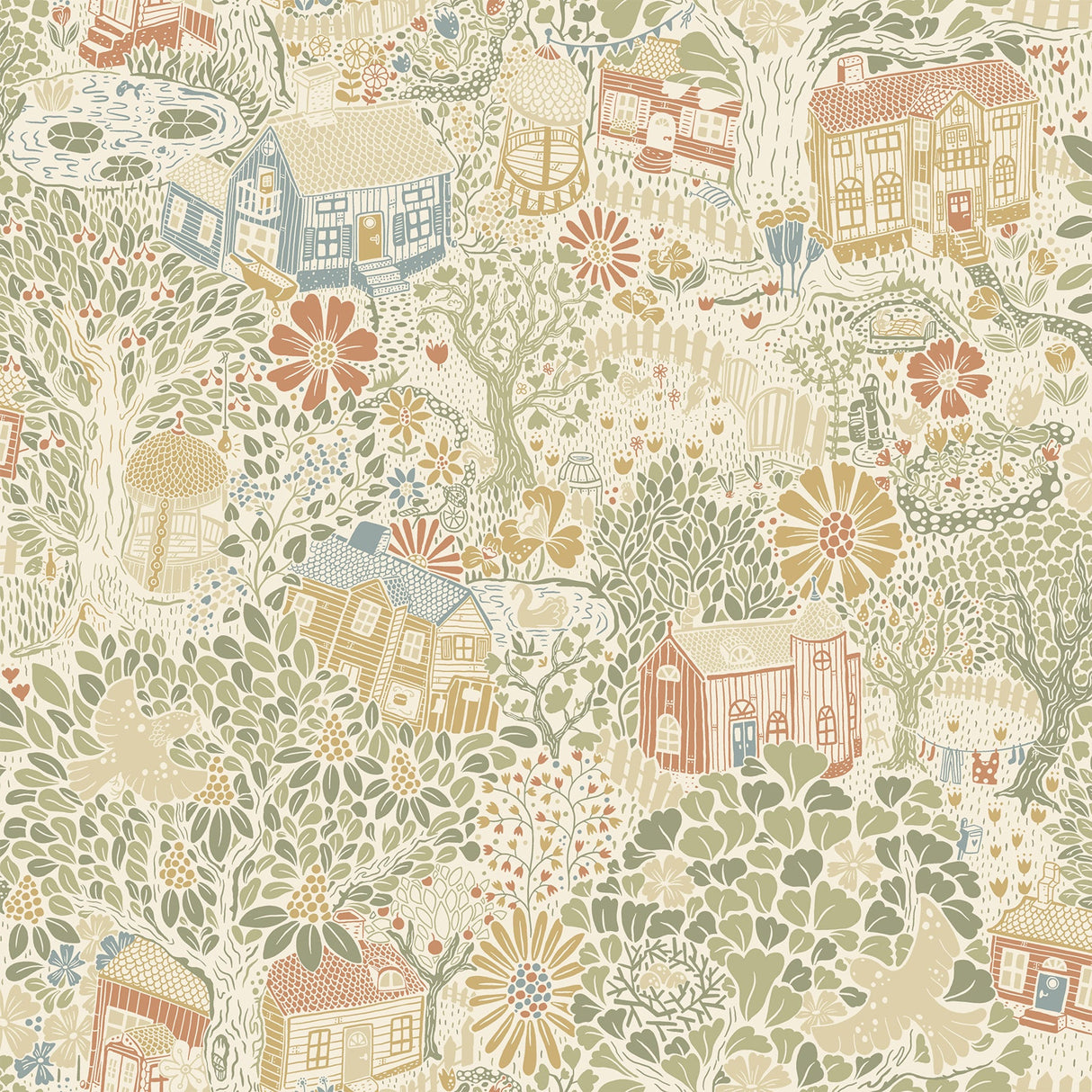 A-Street Prints 4111-63001 Bygga Bo Neutral Woodland Village Wallpaper