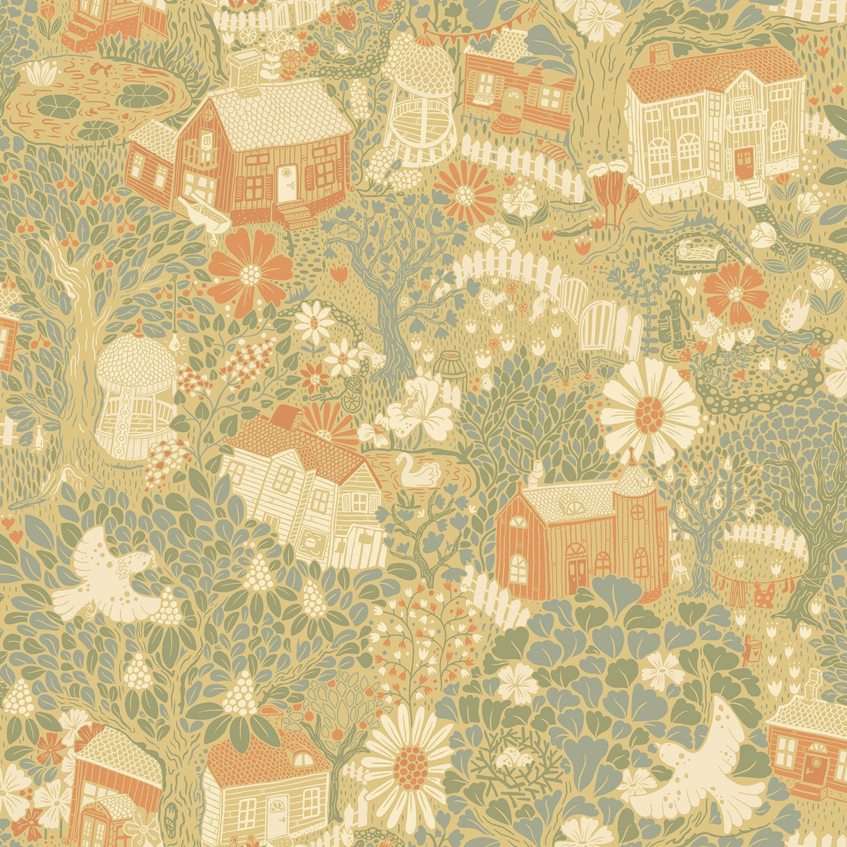 A-Street Prints 4111-63002 Bygga Bo Butter Woodland Village Wallpaper