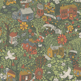 A-Street Prints 4111-63003 Bygga Bo Green Woodland Village Wallpaper