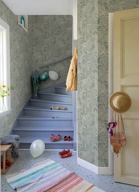 A-Street Prints 4111-63005 Bygga Bo Blue Woodland Village Wallpaper