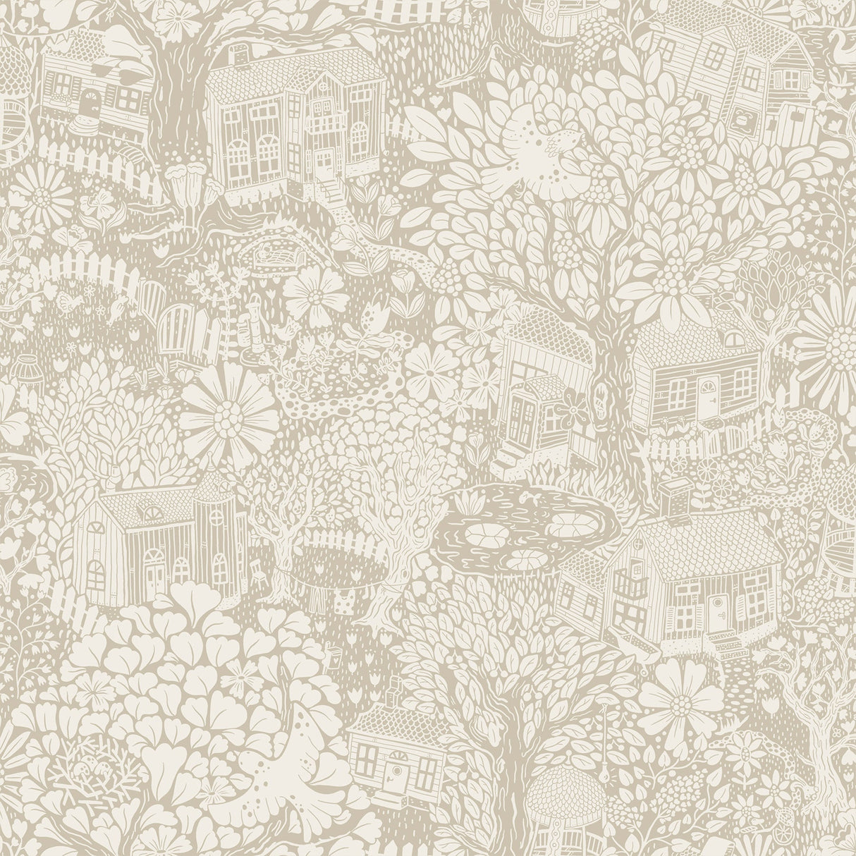 A-Street Prints 4111-63006 Bygga Bo Light Grey Woodland Village Wallpaper