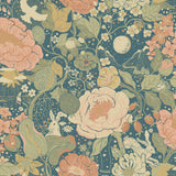 A-Street Prints 4111-63013 Växa Teal Rabbits & Rosehips Wallpaper