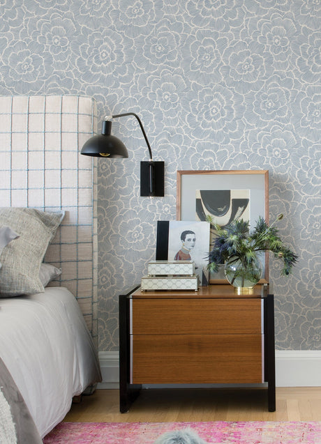 A-Street Prints 4120-26039 Periwinkle Blue Textured Floral Wallpaper