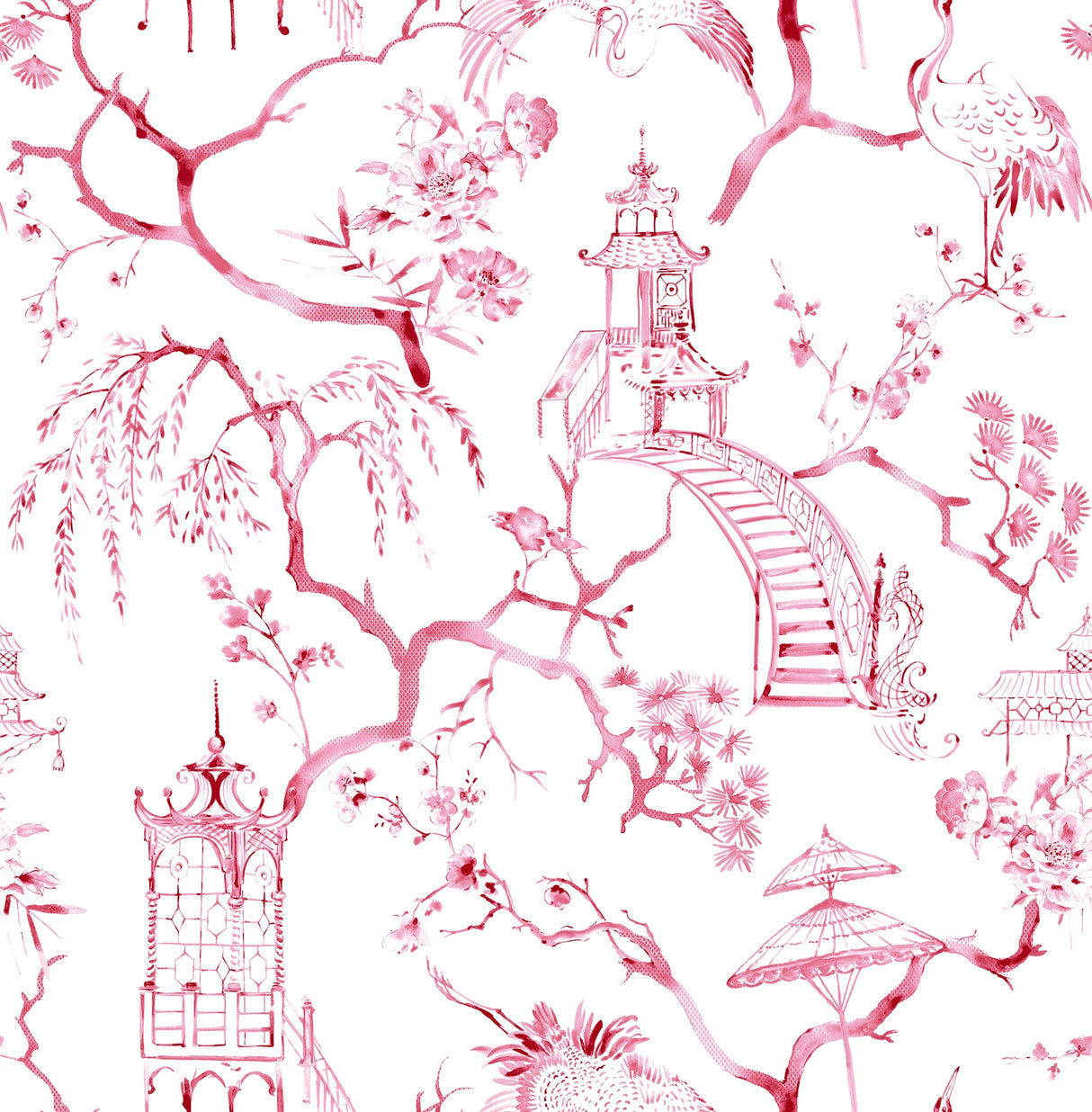 A-Street Prints 4120-26808 Serena Raspberry Chinoiserie Wallpaper