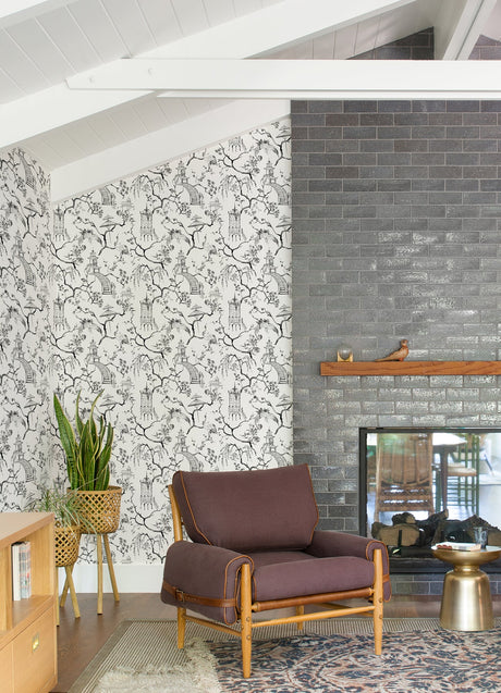 A-Street Prints 4120-26809 Serena Charcoal Chinoiserie Wallpaper