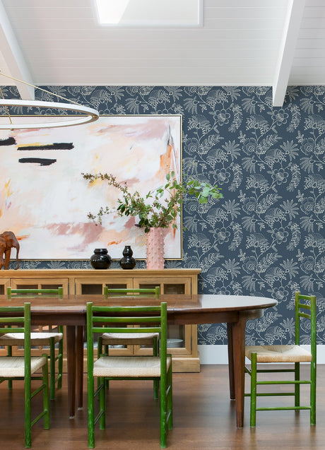 A-Street Prints 4120-26822 Maeve Dark Blue Jacobean Trail Wallpaper