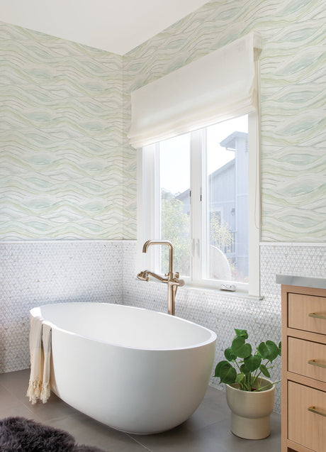 A-Street Prints 4121-26924 Dorea Sea Green Striated Waves Wallpaper