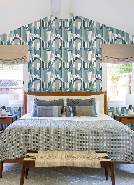 A-Street Prints 4121-72204 Odele Dark Blue Geometric Archways Wallpaper