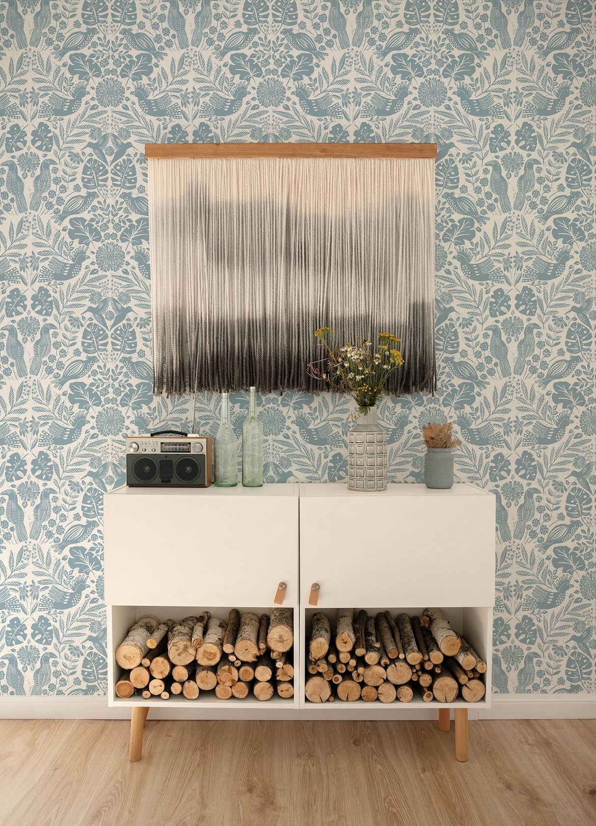 A-Street Prints 4122-27001 Nestle Blue Bird Block Print Wallpaper - Eade's Wallpaper