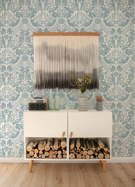A-Street Prints 4122-27001 Nestle Blue Bird Block Print Wallpaper - Eade's Wallpaper