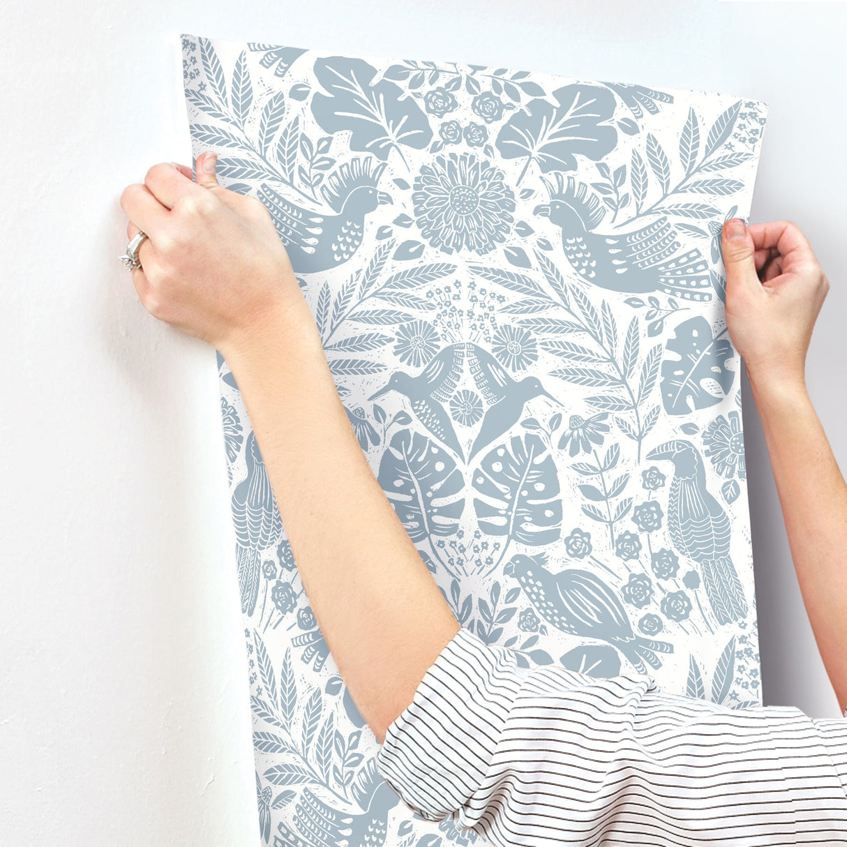A-Street Prints 4122-27002 Nestle Blue Bird Block Print Wallpaper - Eade's Wallpaper