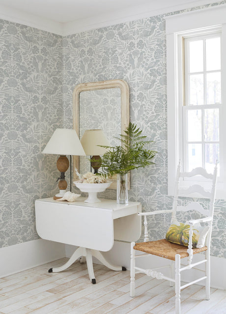 A-Street Prints 4122-27004 Nestle Blue Bird Block Print Wallpaper - Eade's Wallpaper
