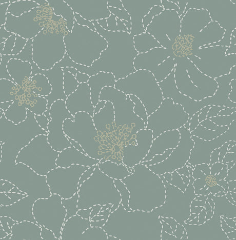 A-Street Prints 4122-27006 Gardena Sea Green Embroidered Floral Wallpaper - Eade's Wallpaper