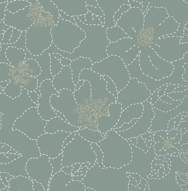 A-Street Prints 4122-27006 Gardena Sea Green Embroidered Floral Wallpaper - Eade's Wallpaper