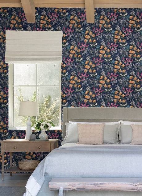 A-Street Prints 4122-27016 Cultivate Navy Springtime Blooms Wallpaper