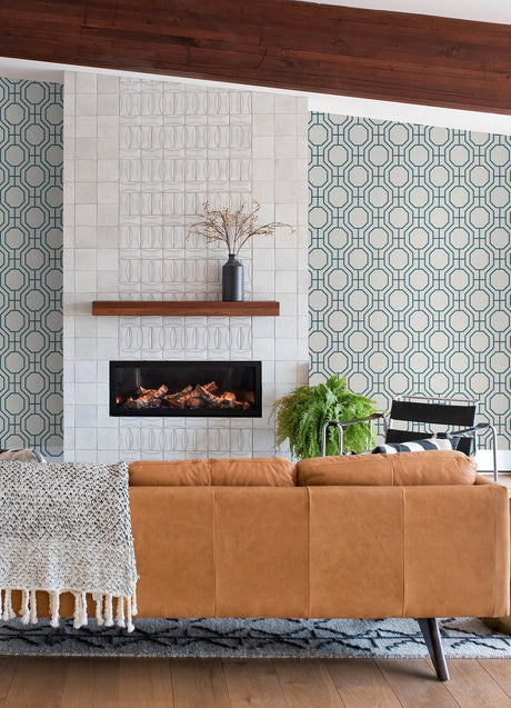 A-Street Prints 4122-27048 Manor Blue Geometric Trellis Wallpaper
