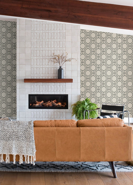 A-Street Prints 4122-27049 Manor Black Geometric Trellis Wallpaper