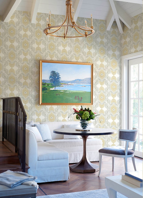 A-Street Prints 4122-72400 Villa Light Yellow Embellished Ogee Wallpaper