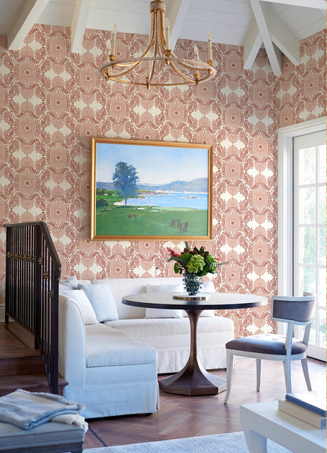 A-Street Prints 4122-72403 Villa Raspberry Embellished Ogee Wallpaper