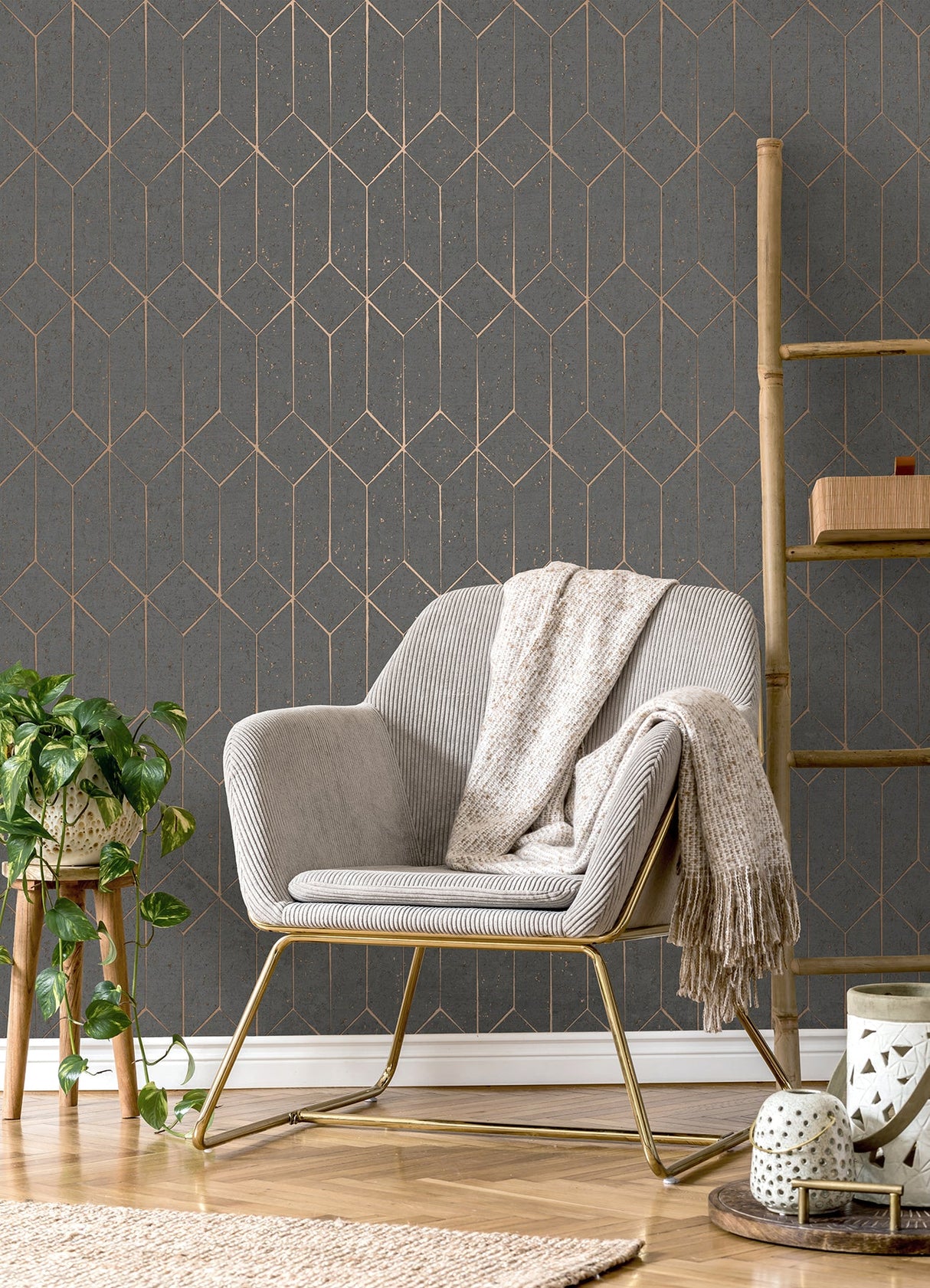 Advantage 4125-26701 Hayden Charcoal Concrete Trellis Wallpaper