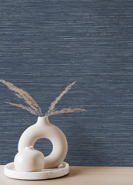 Advantage 4125-26712 Alton Indigo Faux Grasscloth Wallpaper