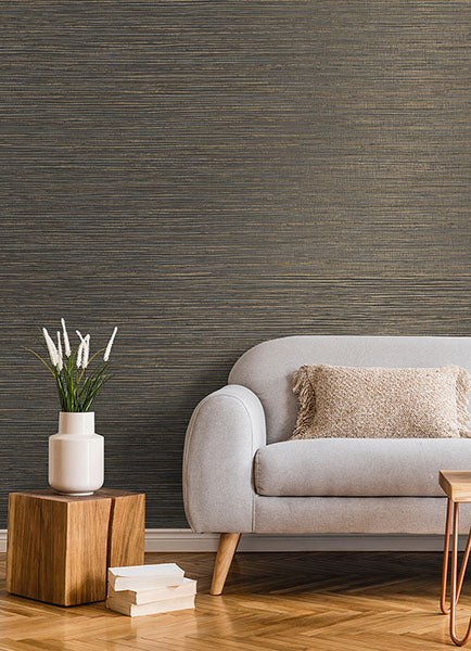 Eade’s Alton Black Faux Grasscloth Wallpaper Black