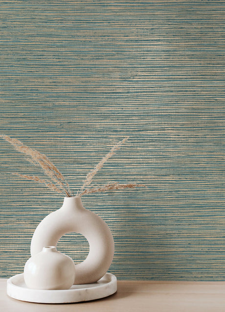 Advantage 4125-26717 Alton Teal Faux Grasscloth Wallpaper