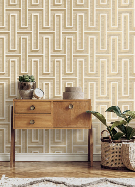 Advantage 4125-26721 Henley Wheat Geometric Grasscloth Wallpaper